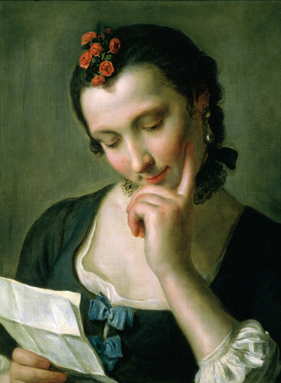 Een jonge vrouw leest een liefdesbrief door Pietro Antonio Rotari