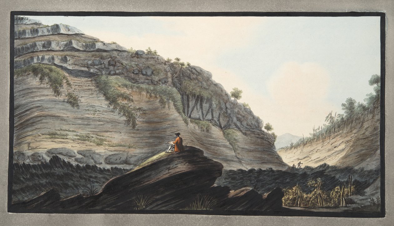 Interieur van een van de diepste holle wegen uitgesneden door de regenwaterstromen op de flanken van de Vesuvius, Plaat XXXIX, uit 