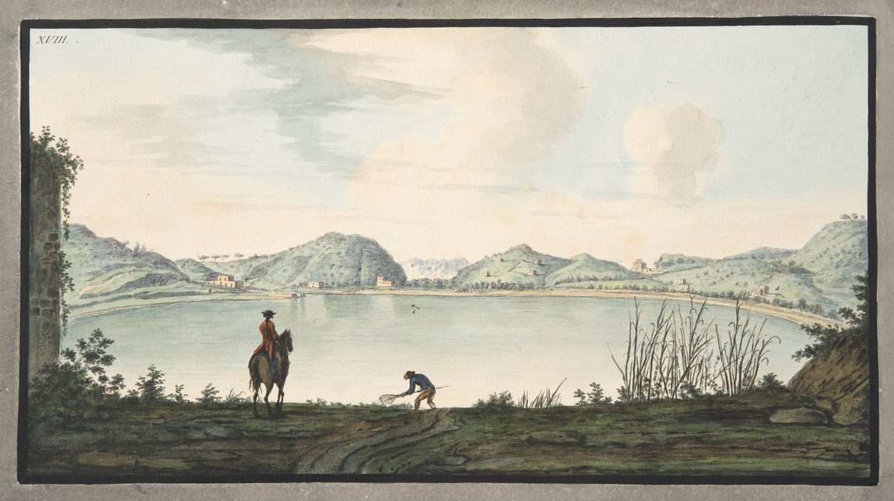 Het Meer van Agnano, blijkbaar de Krater van een oude Vulkaan, Plaat XVIII, uit 