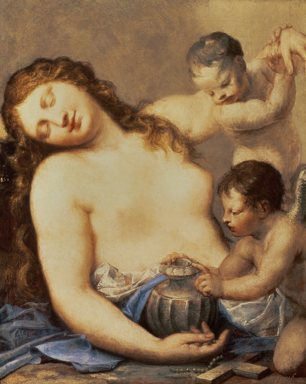 Berouwvolle Maria Magdalena met putti door Pietro Liberi