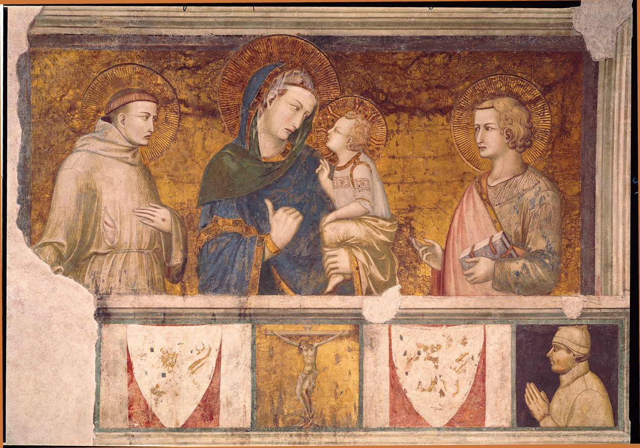 Maagd en Kind met St. Franciscus en St. Johannes de Evangelist door Pietro Lorenzetti