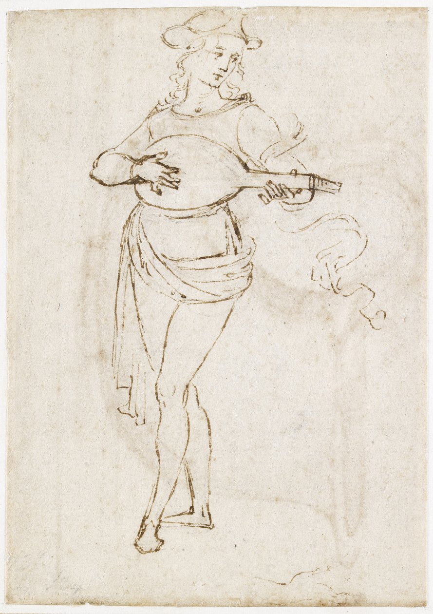 Recto: Een luitspeler, WA1846.6 door Pietro Perugino