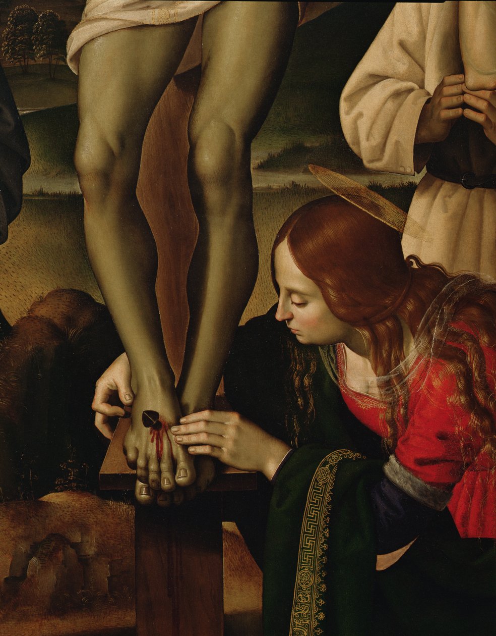 De Kruisiging met Heiligen, c.1480-1500 (detail) door Pietro Perugino