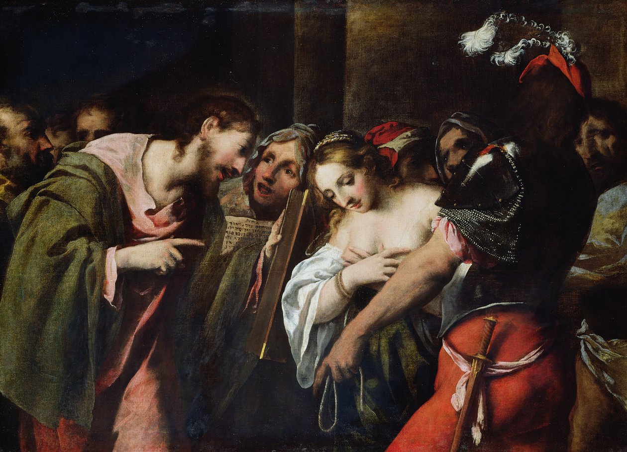 Christus en de overspelige vrouw door Pietro della Vecchia