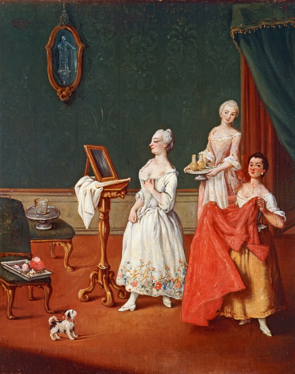 Het toilet ... (olieverf op doek) door Pietro (circle of) Longhi