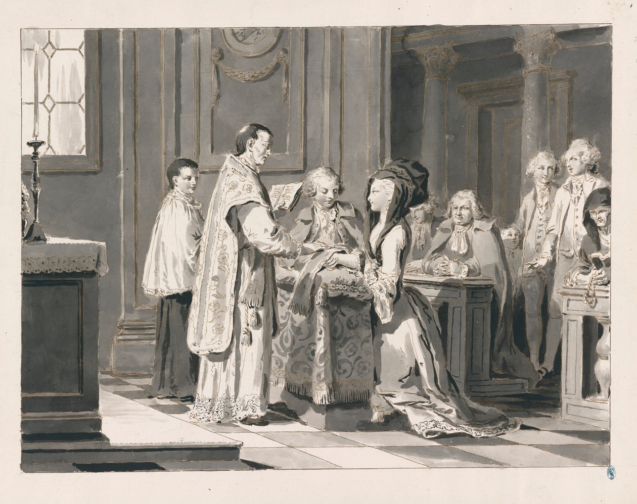 Huwelijk uit De Zeven Sacramenten door Pietro Antonio Novelli