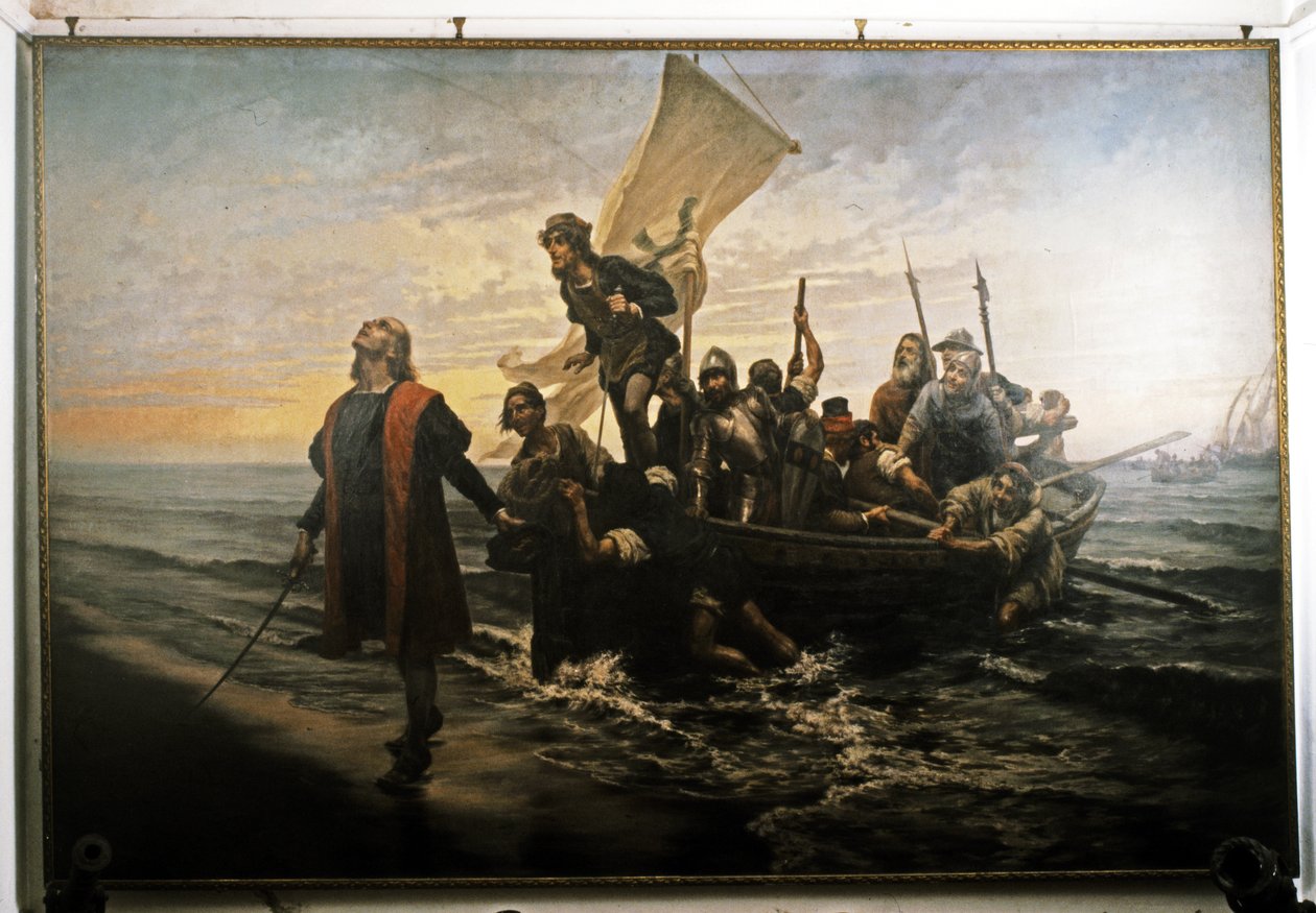 Landing van Columbus in Amerika. 1492. door Pietro Gabrini