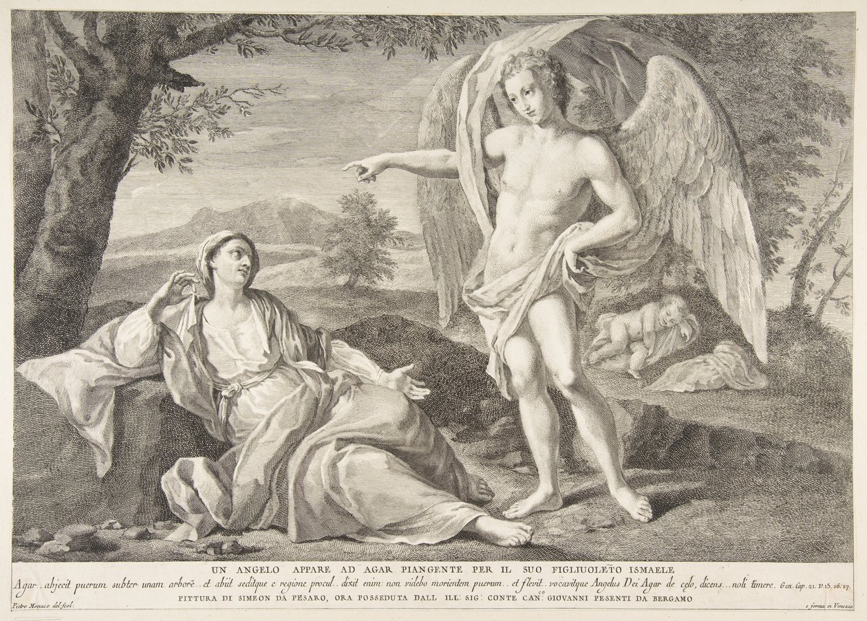 Een engel verschijnt aan Hagar, 1727-72 door Pietro Monaco