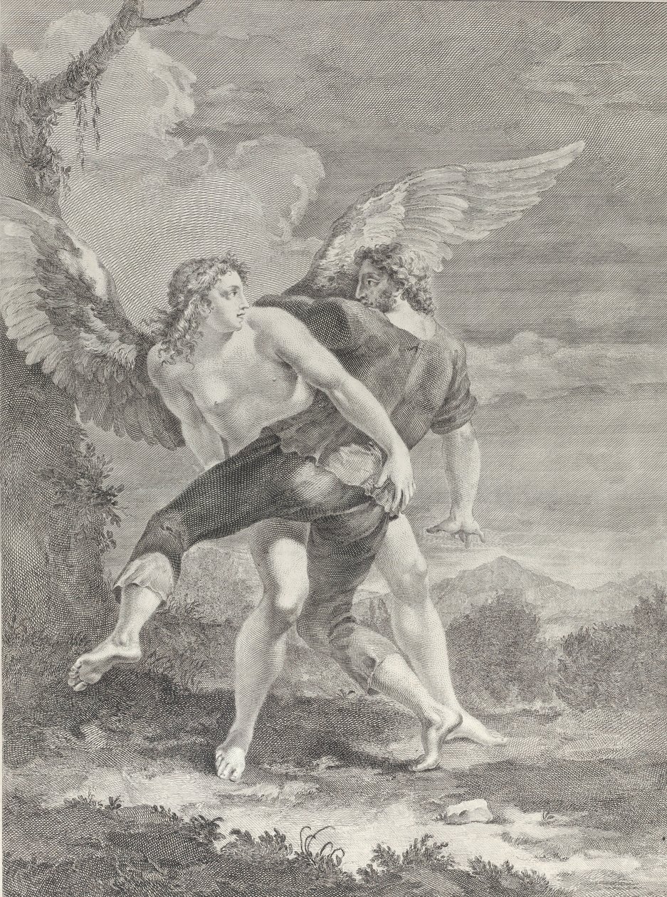 Jacob worstelt met de engel, 1730-39 door Pietro Monaco