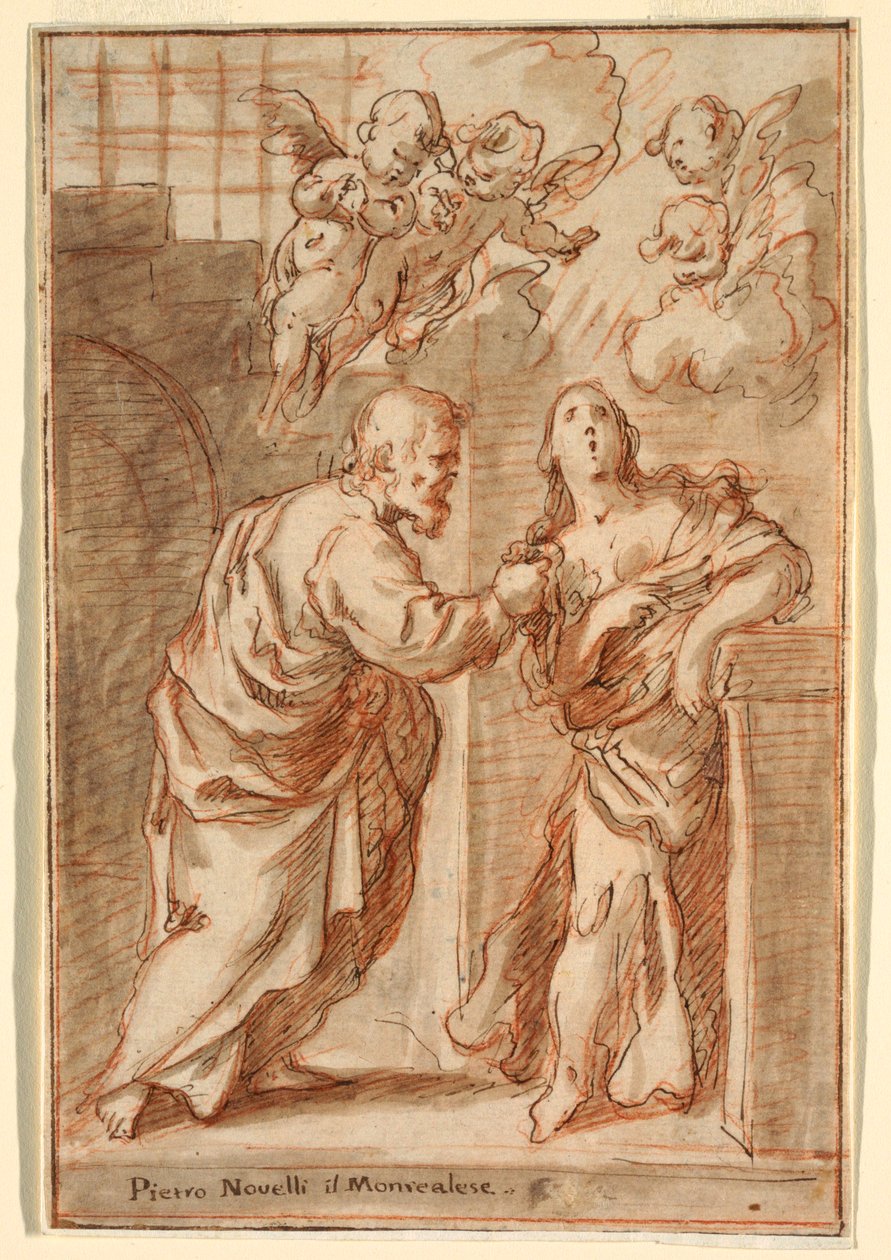 Tekening, Sint Pieter en Sint Agatha, 1603-47 door Pietro Novelli
