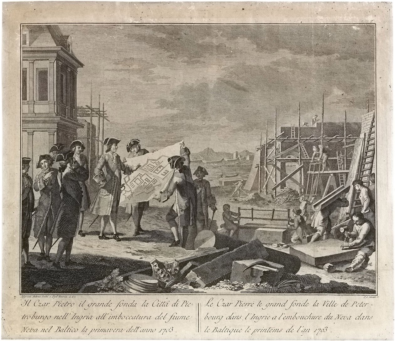 Peter de Grote sticht Sint-Petersburg door Pietro Novelli