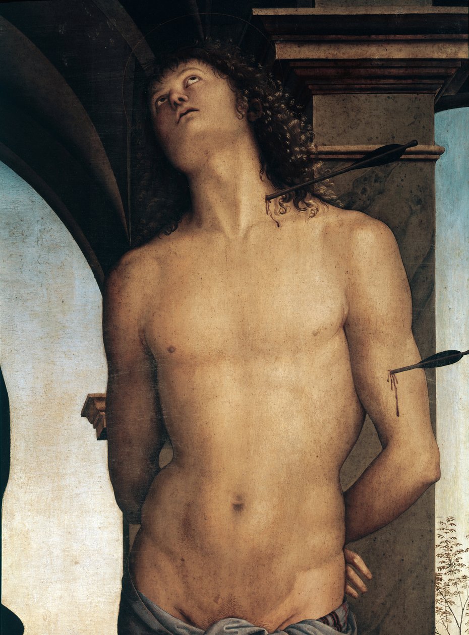 Detail van Sint-Sebastiaan door Pietro Perugino