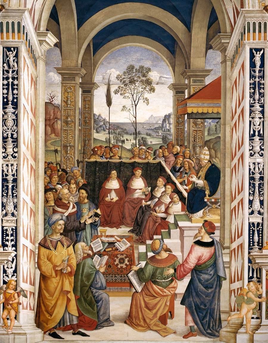 Nr. 8: Paus Pius II op het congres van Mantua door Bernardino di Betto Pinturicchio