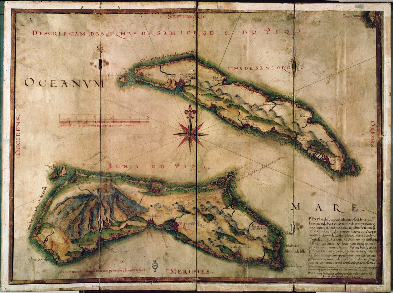 Geografische kaart van de Azoren door Portuguese School