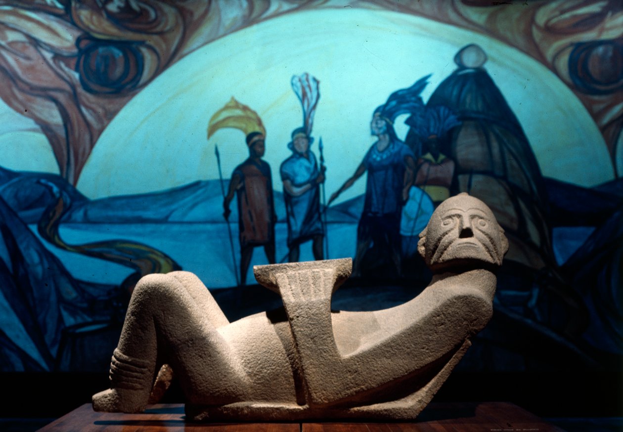 Liggende tempelfiguur, genaamd een chac-mool, Tarascan door Pre Columbian