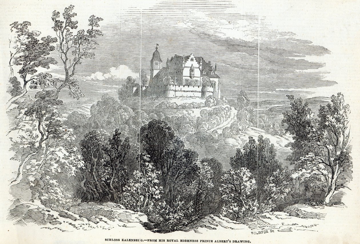Schloss Kalenberg, gegraveerd door W.J. Linton, uit 