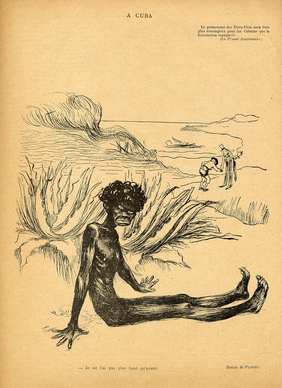De Verenigde Staten nemen Cuba van Spanje, cartoon uit Le Rire, 29 oktober 1898 door Puppet