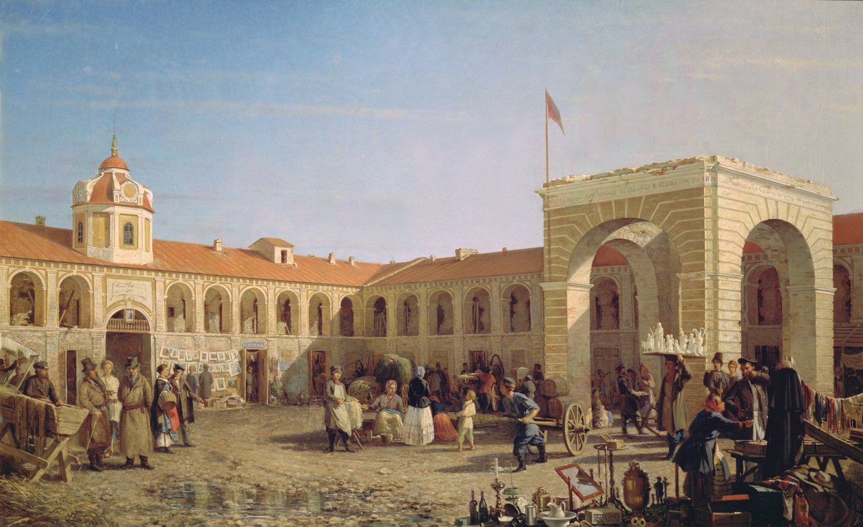 Apraksin Markt in Sint-Petersburg door Pjotr ​​​​Petrowitsch Wereschtschagin