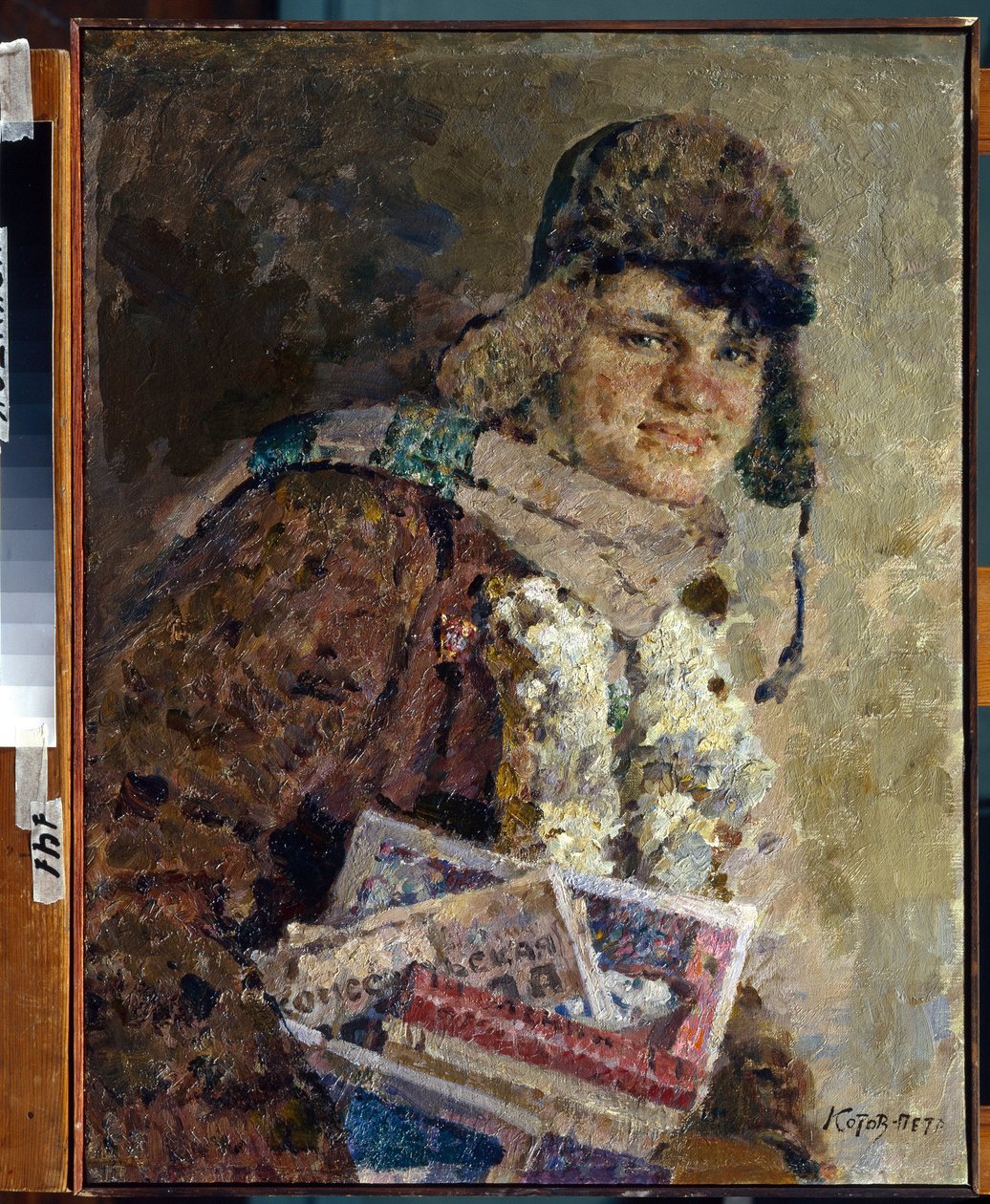 Een boekverkoper door Pyotr Ivanovich Kotov