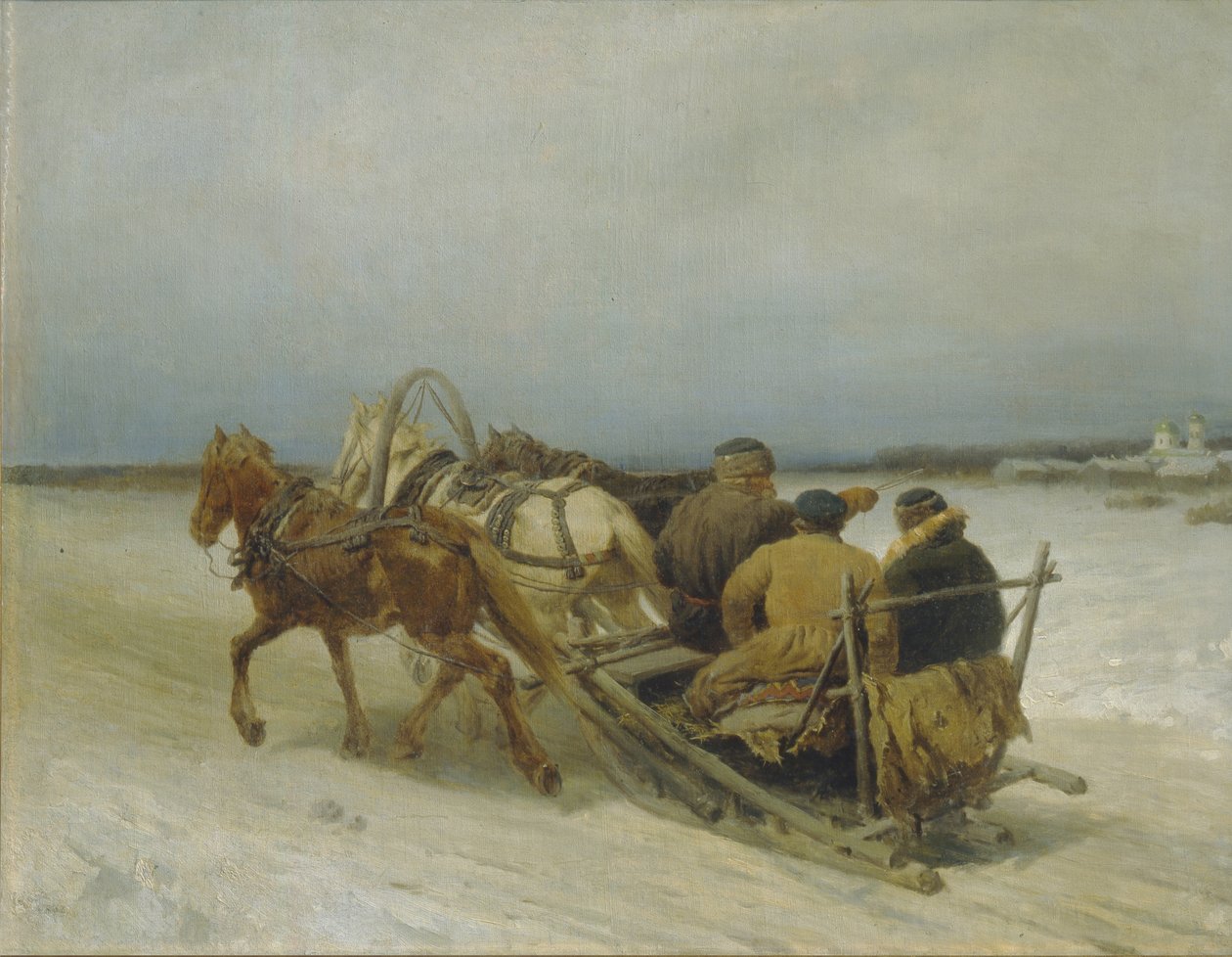 Troika in de Winter, 1880s door Pyotr Petrovich Sokolov