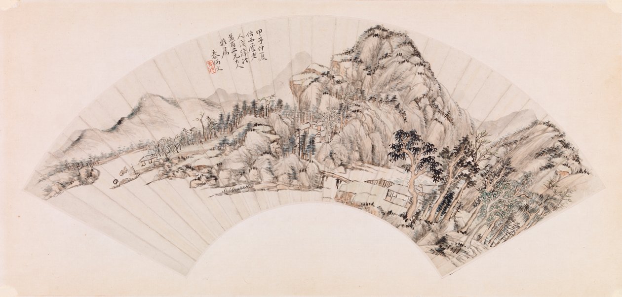 Waaier - Landschap door Qin Bingwen