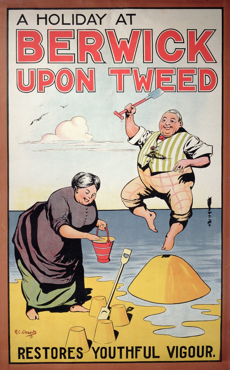Een Vakantie in Berwick Herstelt Jeugdige Kracht, toerismeposter, 1913 door R.C. Clements