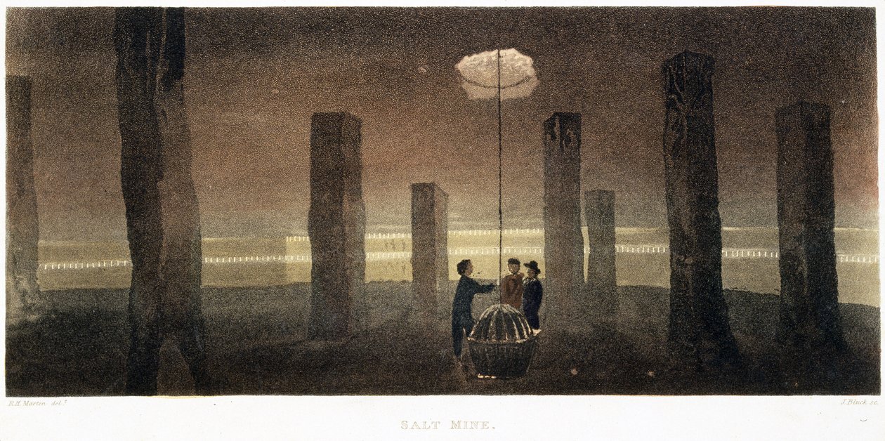 Zoutmijn, Cheshire, gegraveerd door J. Bluck, 1814 door R.H. after Marten