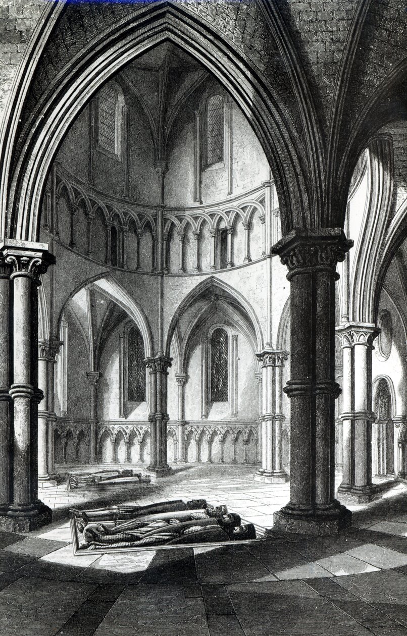 Interieur van de Temple Church met de beeltenissen van de Ridders door R.W. Billings