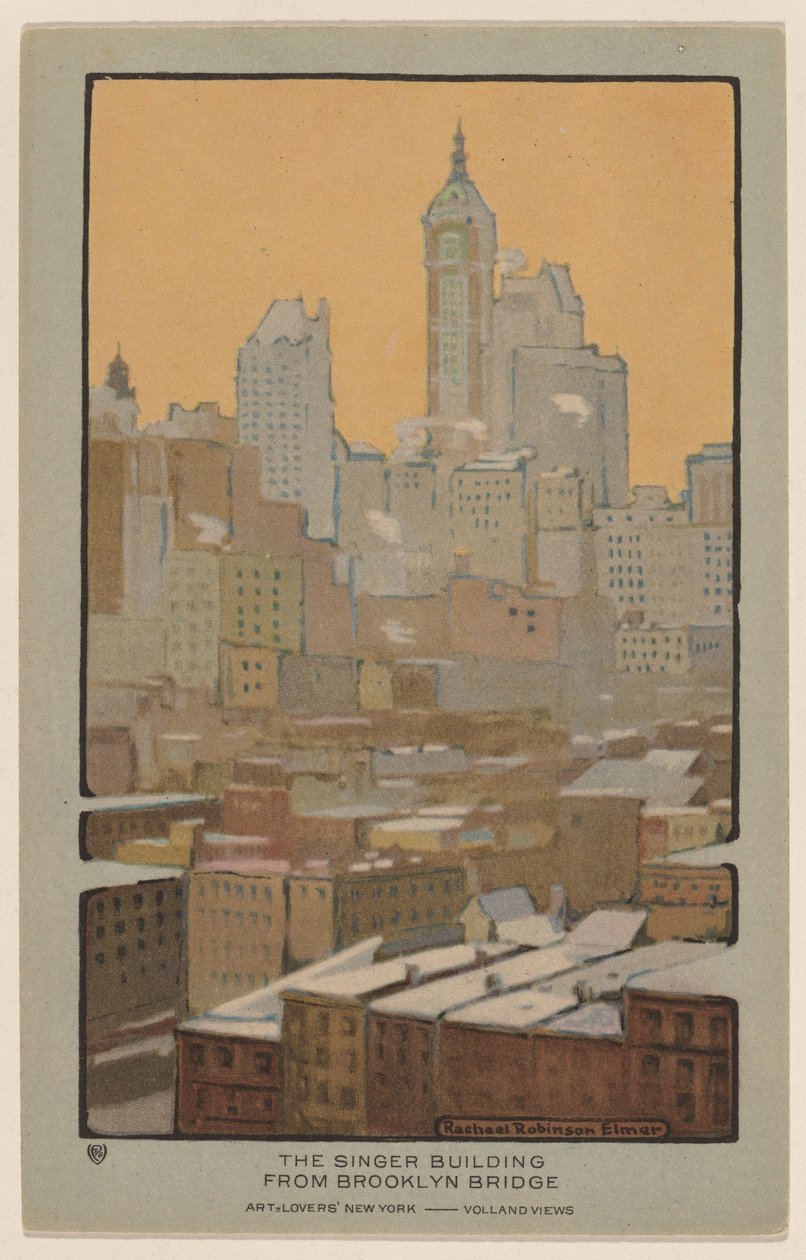 Het Singer Building vanaf de Brooklyn Bridge door Rachael Robinson Elmer