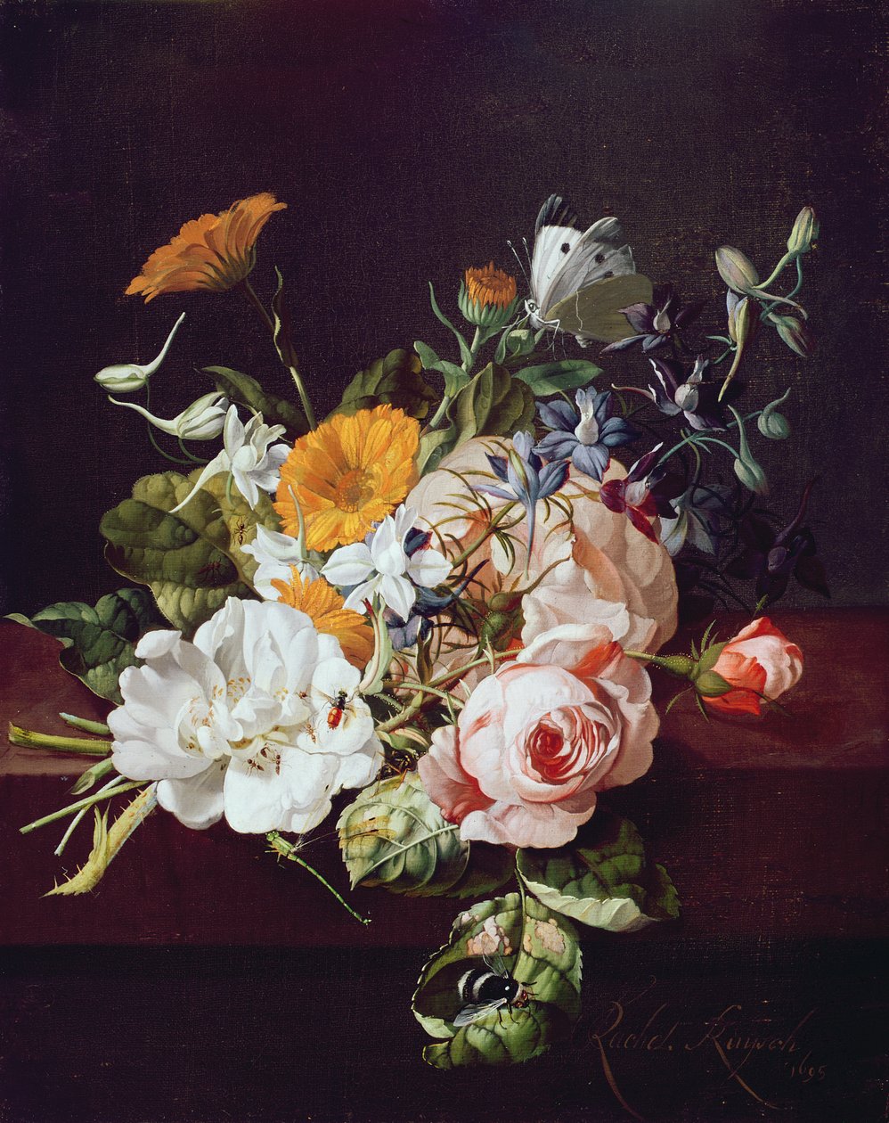 Vaas met bloemen, 1695 door Rachel Ruysch
