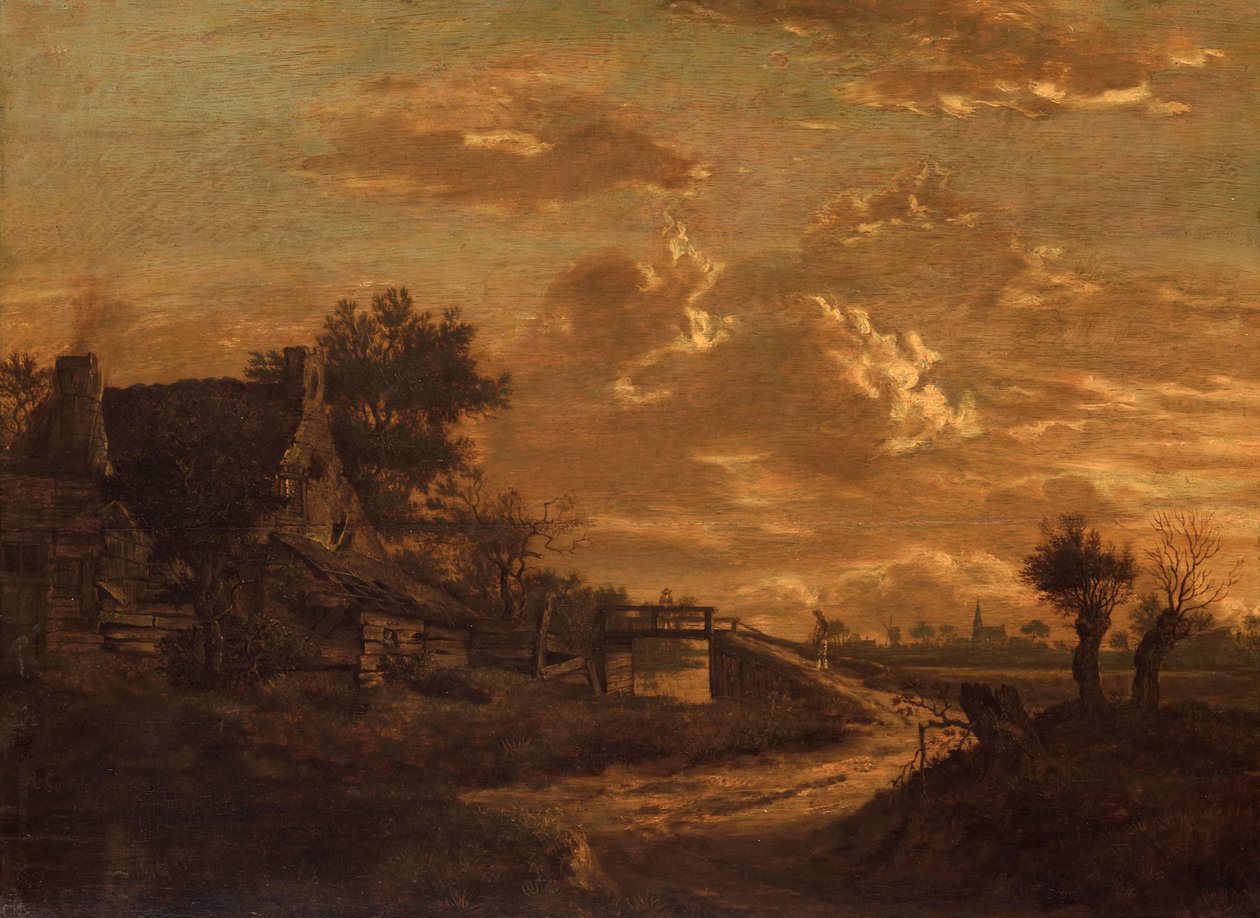 Landschap bij zonsondergang door Rafaël Camphuysen (I)
