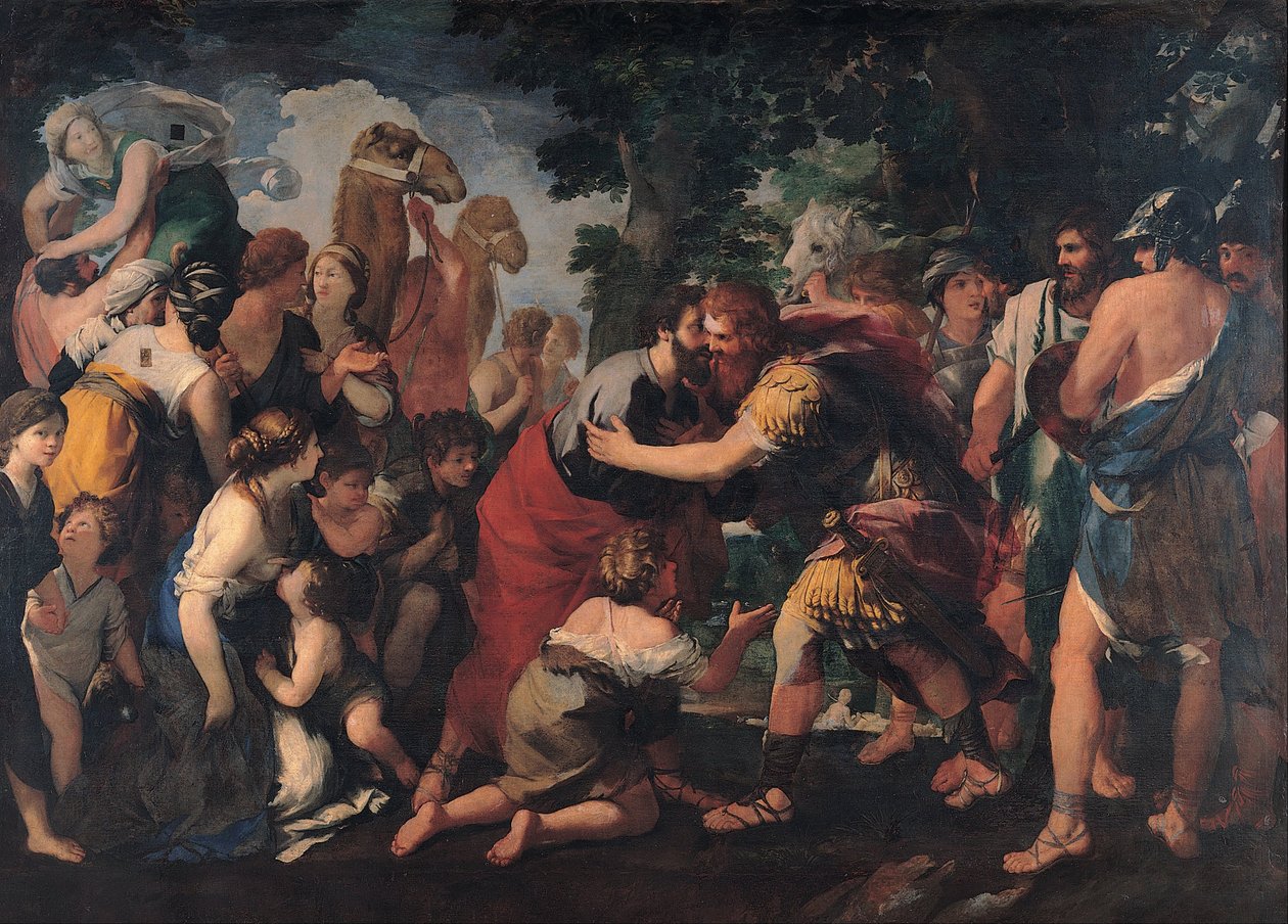 Ontmoeting tussen Esau en Jakob door Raffaellino Bottalla