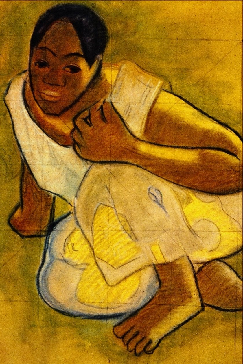 Gehurkte Tahitiaanse meisje door Paul Gauguin