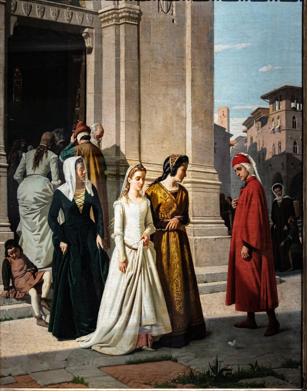 Dante ontmoet Beatrice door Raffaello Sorbi