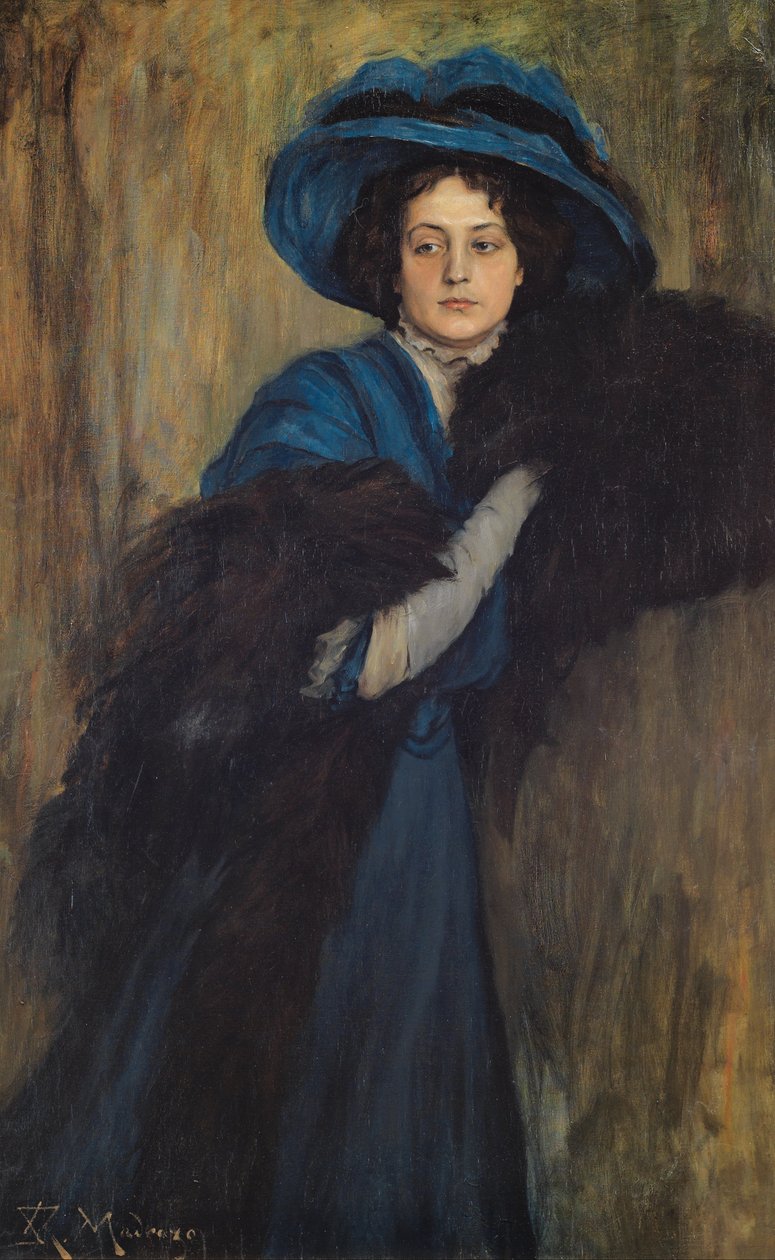 Portret van een dame in blauw door Raimundo de Madrazo y Garreta