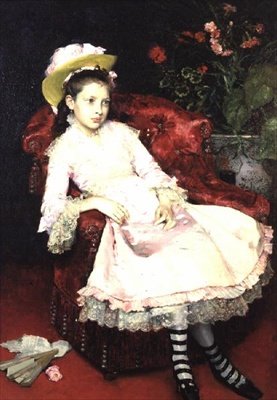 Jonge dame in roze door Raimundo de Madrazo y Garreta