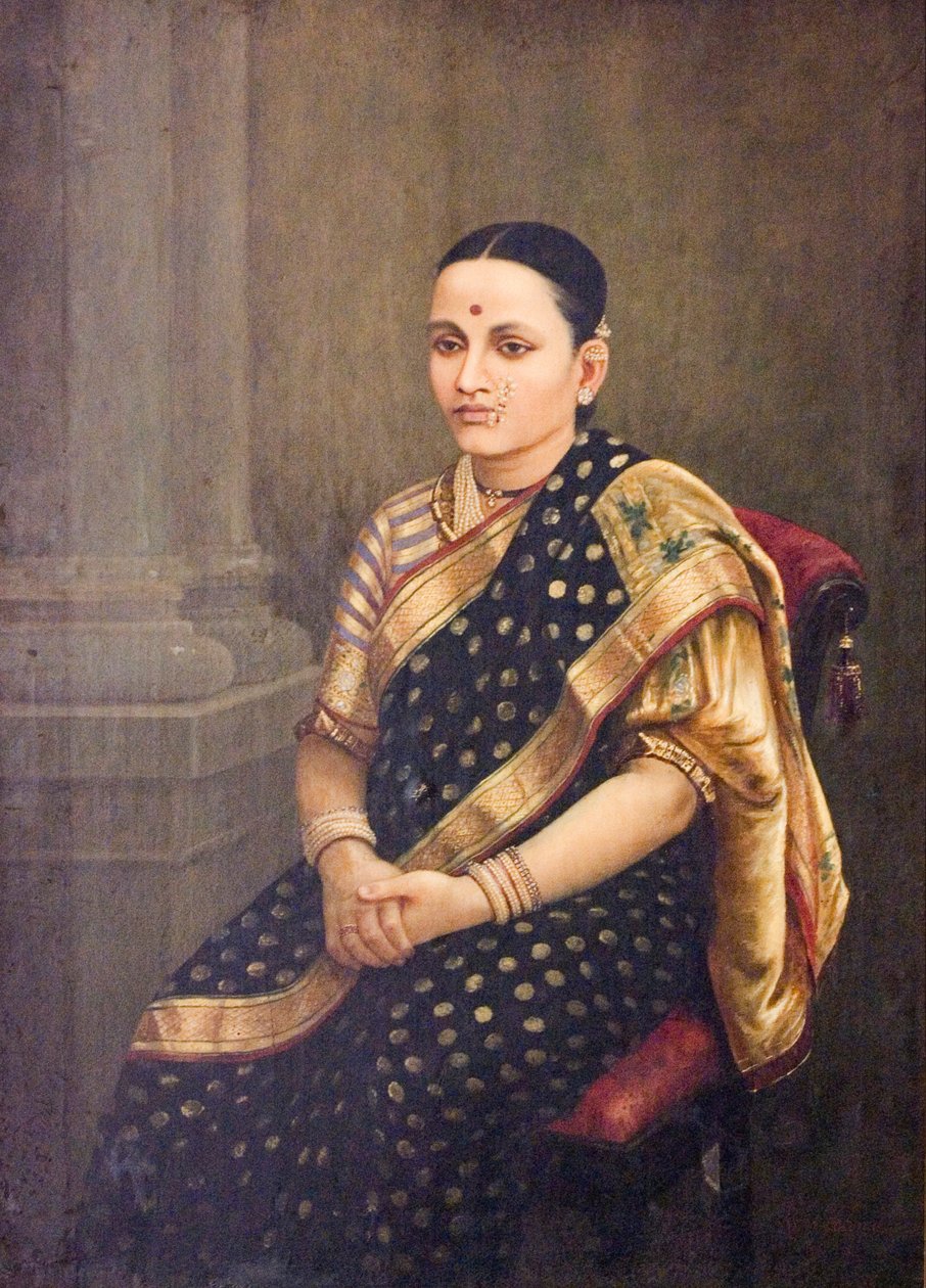 Portret van een dame door Raja Ravi Varma