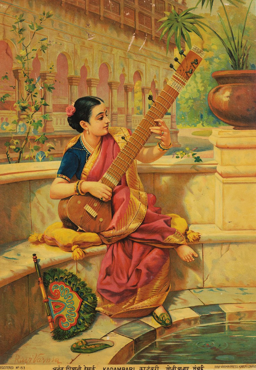Kadambari speelt sitar door Raja Ravi Varma