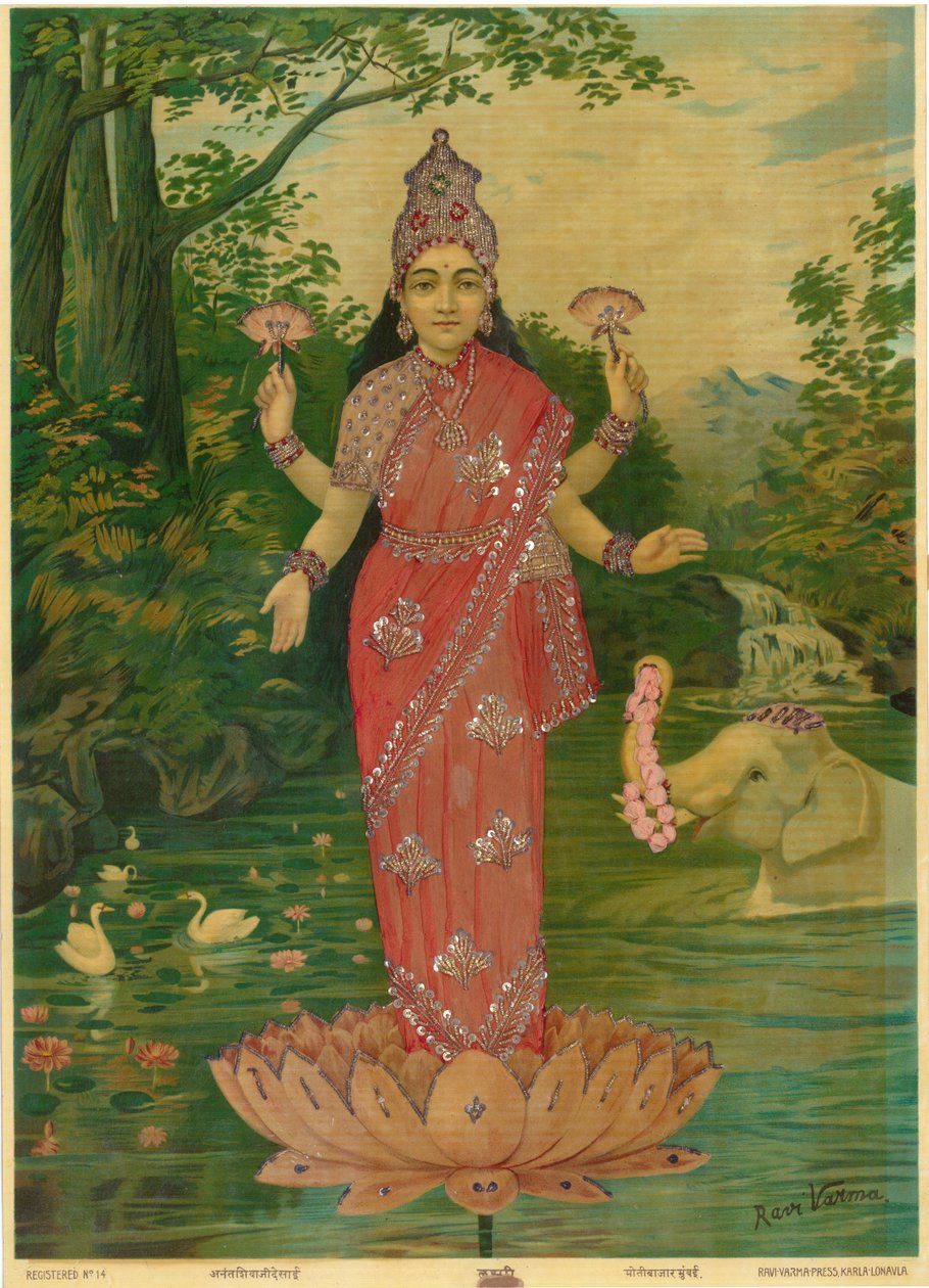 Lakshmi Embellished, door Ravi Varma Press door Raja Ravi Varma
