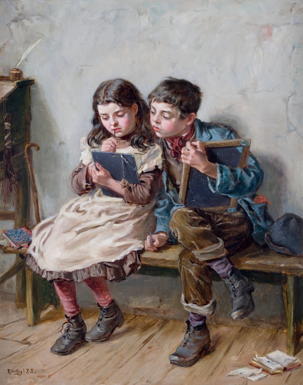 Op School, 1883 door Ralph Hedley