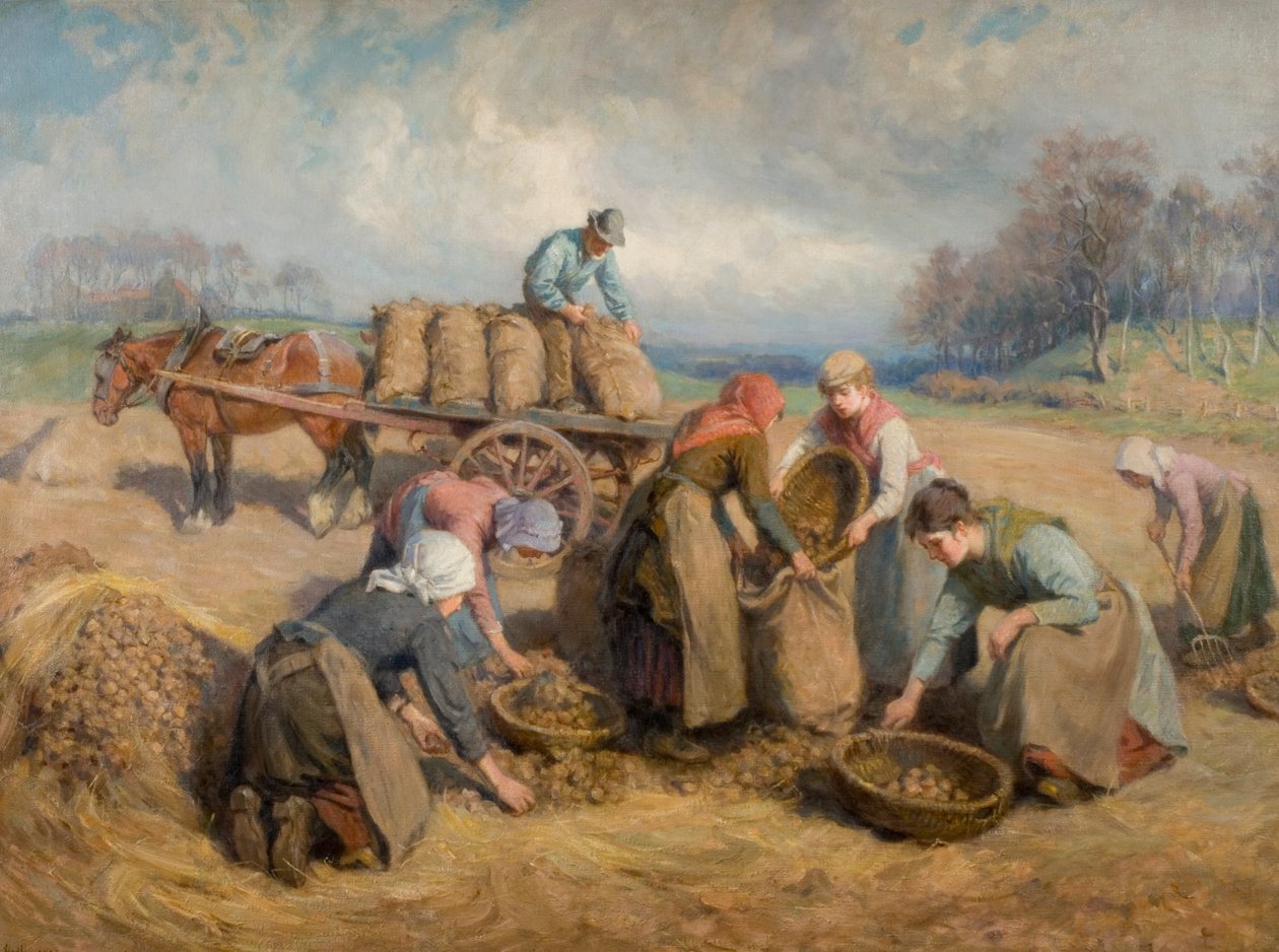Aardappelverzamelaars, Northumberland, 1903 door Ralph Hedley