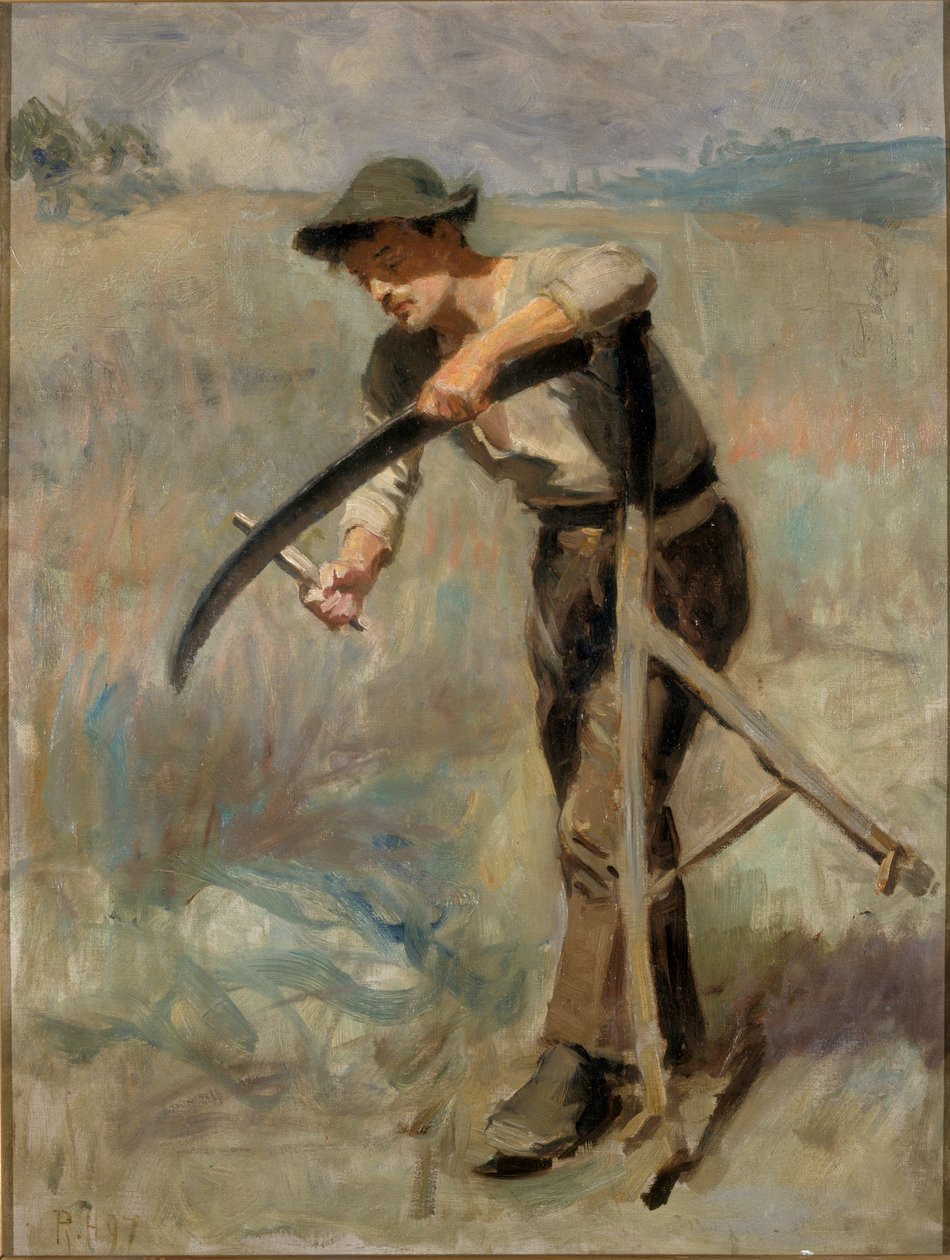 De zeis slijpen, 1897 door Ralph Hedley
