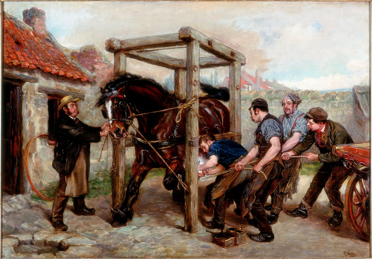 Het Beslaan van de Bruine Merrie, ca. 1885-90 door Ralph Hedley