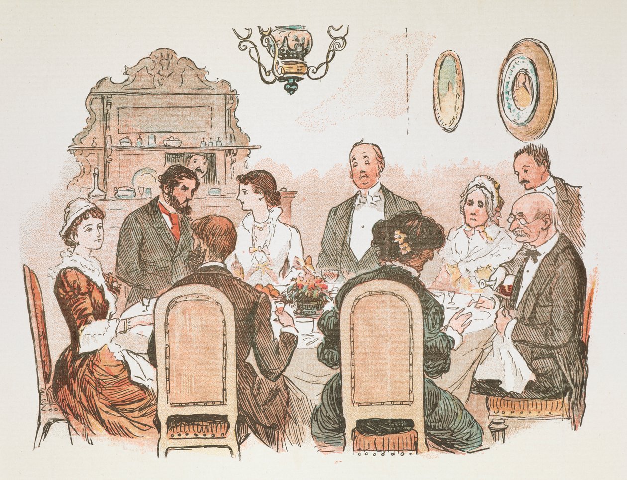 Een dinertafereel. door Randolph Caldecott