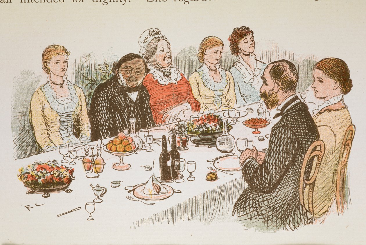 Mensen zittend aan een eettafel door Randolph Caldecott