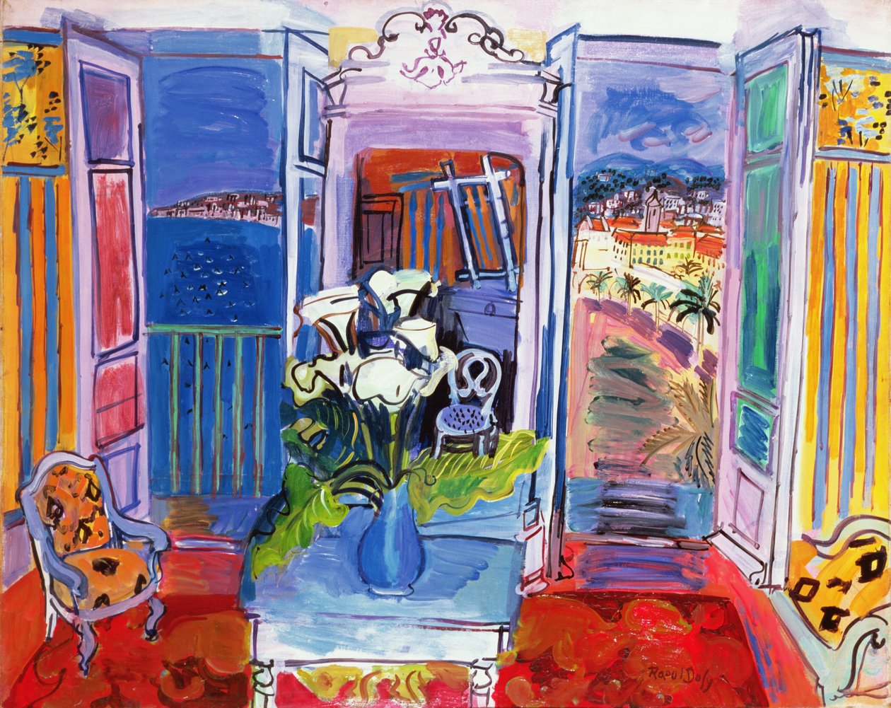 Interieur met open ramen door Raoul Dufy