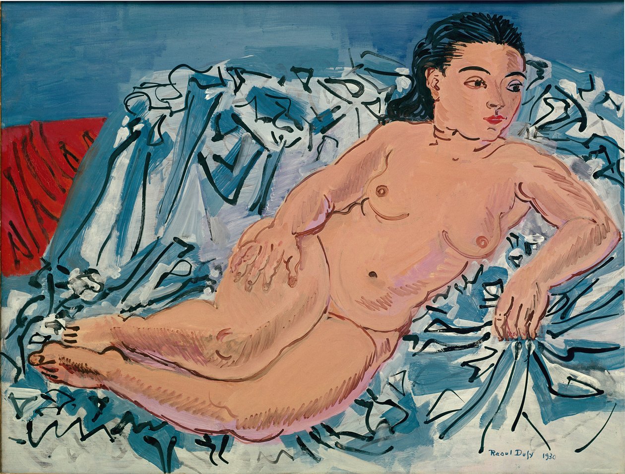 Naakte vrouw (olieverf op doek) door Raoul Dufy
