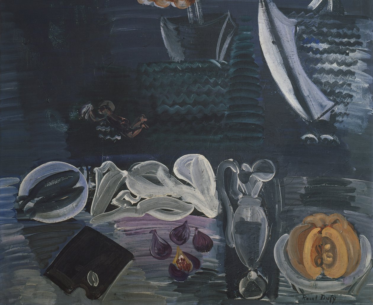 Stilleven met de zee op de achtergrond door Raoul Dufy