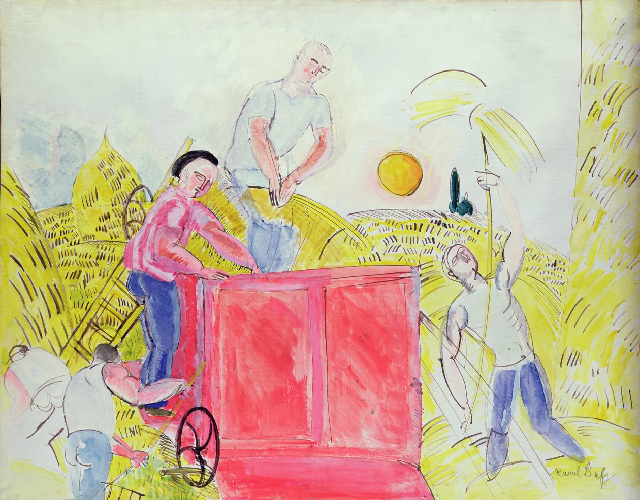 De Oogsters (gouache op papier) door Raoul Dufy