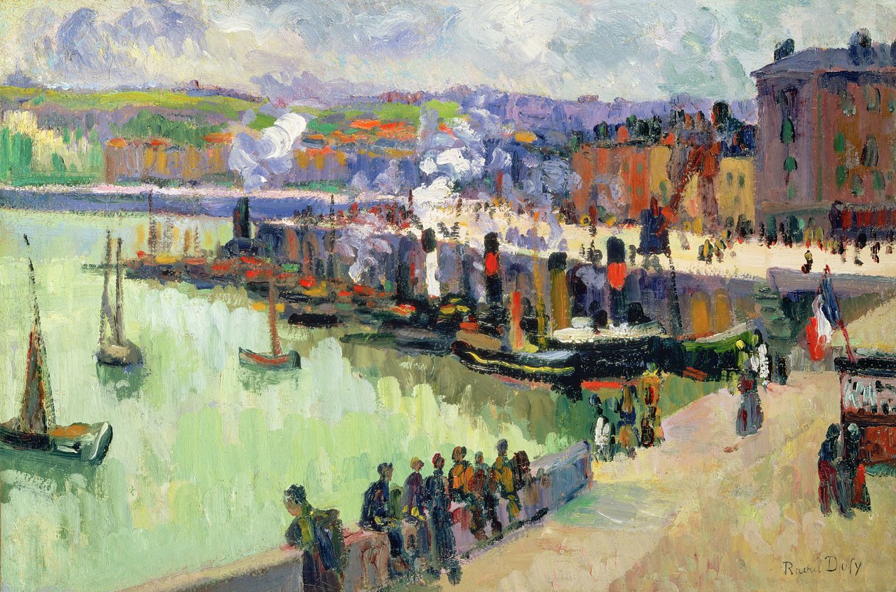 De haven (olieverf op papier) door Raoul Dufy